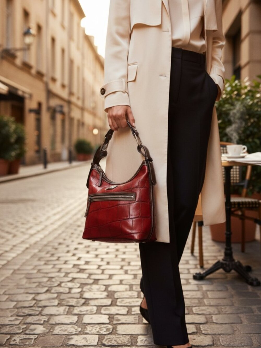 Vintage Dooney & Bourke Red Croc-Embossed Leather Shoulder Bag